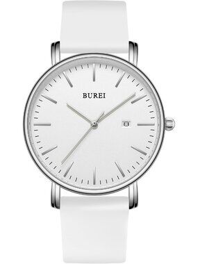 Mens Silver And White Band Strap Minimalist Analog Quartz Waterproof Wrist Watch